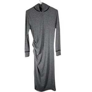 Athleta Gray Ruched Long Sleeve Mock Neck Dress Womens Small Full Length Wool